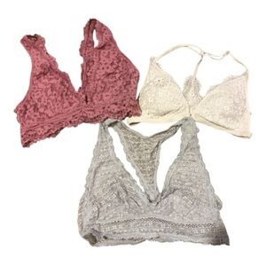Victoria's Secret Lace Bralette Set Pink, Cream, and Gray